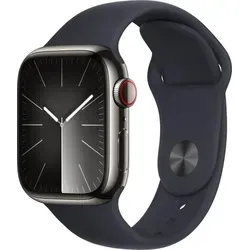 Apple Watch Series 9 4G 41mm Edelstahl Graphit Sportarmband Mitternacht M/L - Schwarz - Smartwatch mit 4G, doppelt so hellem Display und CO2-neutralem Gehäuse. Ideal für Fitness und Kommunikation, ausgestattet mit Herzfrequenzmonitor und Sturzerkennung.