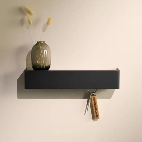 Designfabrik Hamburg Aluminium Schlüsselbrett mit Ablage - Minimalistisches Schlüsselbrett aus hochwertigem, pulverbeschichtetem Aluminium. Ideal für deinen Flur – robust, pflegeleicht und mit integrierter Ablage für Ordnung und Stil.