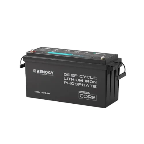 Renogy 12V 200Ah LiFePO4 Mini Lithium Batterie mit Bluetooth - Entwickelt für netzunabhängige Anwendungen, bietet diese Batterie über 5000 Tiefentladungen und eine Bluetooth-Funktion zur Echtzeitüberwachung von Spannung und Temperatur. Ideal für Wohnmobile und maritime Nutzung.