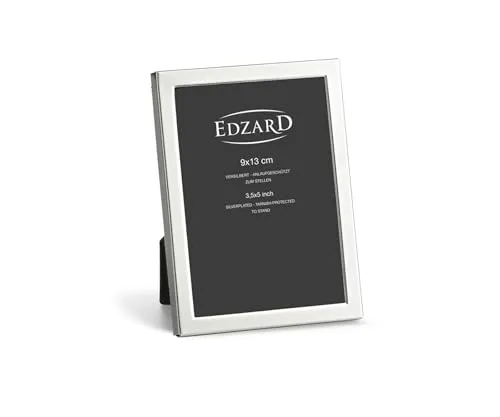 EDZARD Bilderrahmen Bergamo für Foto 9 x 13 cm, edel versilbert, anlaufgeschützt, mit Samtrücken, Fotorahmen zum Stellen