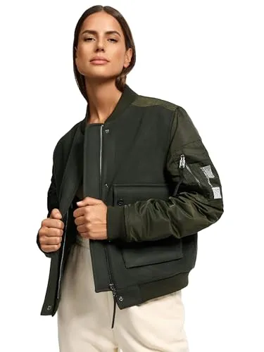 Navahoo Damen Bomberjacke - Leichte Übergangsjacke mit Ärmelraffung in Olive, Gr. XL - Funktionsjacken, ultra-leichte Blousonjacke mit coolen gerafften Ärmeln für einen trendigen College-Look, perfekt für Frühling und Herbst.