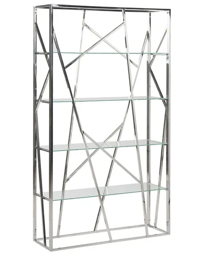 Hoxie Modernes Bücherregal in Silber - Elegantes Bücherregal mit Glasböden und Edelstahlgestell, ideal für ein glamouröses Wohnzimmer. Bietet 4 Regalfächer und eine moderne Optik.