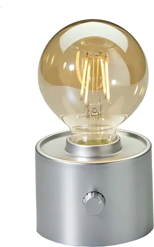 Northpoint Vintage Akku Glühbirne Edison LED Tischlampe USB-C dimmbar mit Drehschalter – moderne Dekoration Silber matt