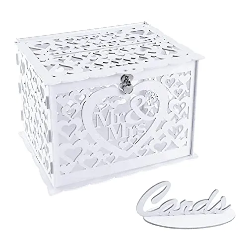 Benjia Hochzeit Geschenkkartenbox - Vintage Holzbox mit Schloss - Kartenbox aus robustem Hartholz, ideal für Hochzeiten und Geburtstagsfeiern. Mit einfachem Falt-Design und sicherem Schloss für den perfekten Schutz Ihrer Erinnerungen.