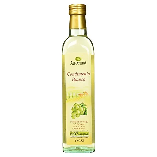 Alnatura Bio Condimento Bianco 500ml - Essig für herzhafte Salate und Fischgerichte, bietet eine feine fruchtige Note als helle Alternative zum dunklen Aceto Balsamico.