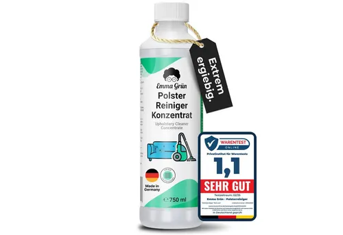 Emma Grün® Teppichreiniger & Polsterreiniger Konzentrat 750ml - Effektive Reinigung für Teppiche und Polster - Polsterreiniger für Teppiche und Textilien: Hochkonzentriert, schadstofffrei und ideal gegen intensive Flecken. Made in Germany – für strahlend saubere Oberflächen ohne Chemie.
