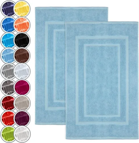 NatureMark Badematte 2er-Set Badvorleger 50x80cm, strapazierfähig, Baumwolle, rechteckig, Badematte 2-tlg., Duschmatte Duschvorleger, Premium Qualität, 50x80cm, Hell blau