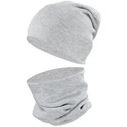 TupTam Beanie Kinder Beanie Mütze Schlauchschal Set aus Jersey und Rippstoff grau 56-62