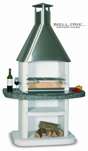 Wellfire Gartengrillkamin ARDEA Granit-Weiß Edelstahlhaube 192 x 110 x 73 cm