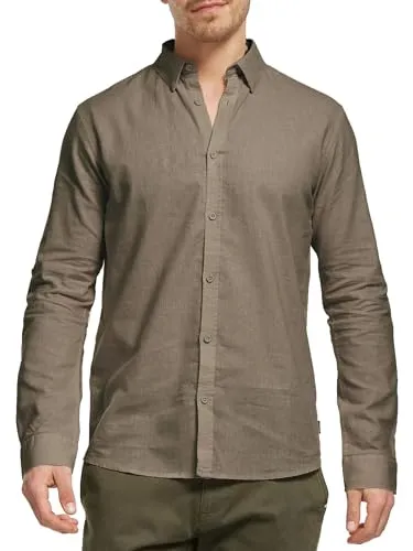 Indicode Herren Brayden Hemd gestreift mit Button-Down-Kragen | Herrenhemd Männerhemd Greige - Solid, XXL