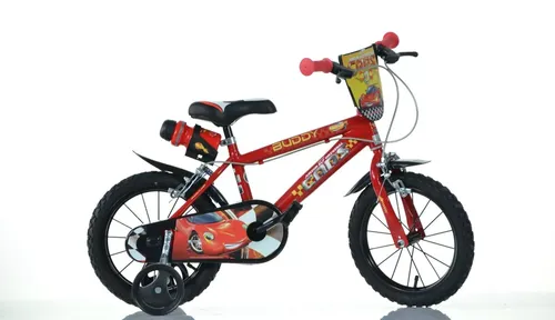 Zoll Kinderfahrrad Mountainbike Cars - Rot 14 Zoll - Kinderfahrrad für 4-5 Jahre, mit zusätzlichen Balance-Rädern für sicheres Fahren und 95% vormontiert für schnelle Einsatzbereitschaft.