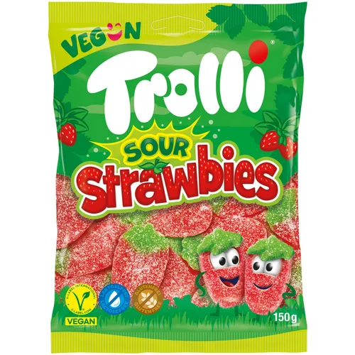 Trolli Sour Strawbies sauer gezuckerte Fruchtgummi-Erdbeeren 150g Packung