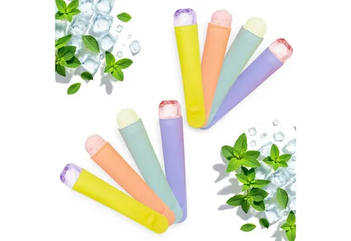 Silikon Eis Form mit Deckel - 8er Set - Wassereis Lutscher Ice Pop Tüte bunt
