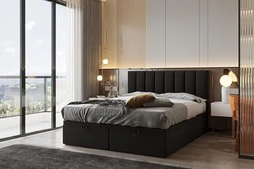 TRADA Bond Boxspringbett 180x200 mit Bettkasten - Elegantes Boxspringbett in Schwarz mit 9-Komfortzonen-Matratze und praktischem Stauraum für Bettzeug - ideal für ein stilvolles und funktionales Schlafzimmer.