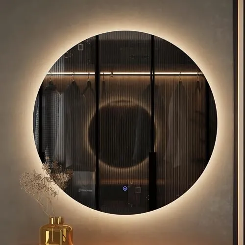 Planetmöbel NOVA Spiegel mit Beleuchtung Ø 80cm - Dekorativer Wandspiegel mit strahlender LED-Beleuchtung, ideal für Badezimmer, Flur oder Garderobe. Rahmenloses Design und einfache Montage sorgen für eine stilvolle Ergänzung Ihres Interieurs.