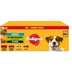PEDIGREE® Adult Nassfutter für Hunde, 80x100 g - Auswahl an Geschmacksrichtungen - Vollwertiges Nassfutter für ausgewachsene Hunde mit zarten Fleischstücken in Soße. Angereichert mit hochwertigen Zutaten für eine ausgewogene Ernährung und tägliche Freude beim Fressen.