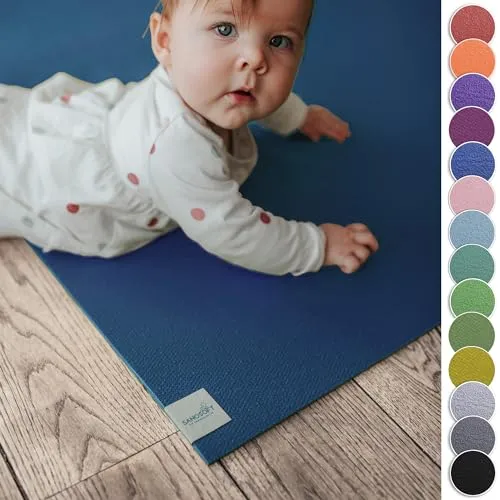 Sanosoft Krabbelmatte Blau 180x100 cm - Oeko-Tex® Standard 100 zertifizierte Krabbelmatte, aus 100% EcoPure-Foam, beidseitig rutschfest und ideal für drinnen und draußen, schützt vor Kälte und Stößen.