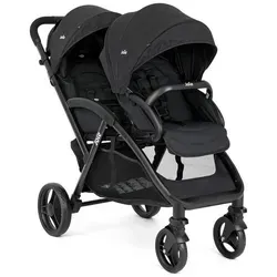 Joie Evalite Duo Geschwisterwagen, Schwarz - Leichter Geschwisterwagen für zwei Kinder bis 15 kg, mit platzsparendem Faltmechanismus und schwenkbaren Vorderrädern für müheloses Manövrieren.