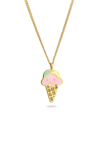 Elli Kette mit Anhänger Kinder Eis Sweet Emaille 925 Silber - Ketten mit Anhänger, bezaubernde Kinderhalskette mit süßem Eis-Anhänger aus Emaille, perfekt für kleine Naschkatzen und Sommerliebhaber.