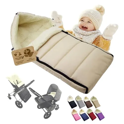 BambiniWelt Winterfußsack für Kinderwagen - Kuscheliger Winterfußsack (108cm) aus Wolle für Kinderwagen, Buggy und Jogger. Ideal für kalte Tage, mit wasserabweisendem Außenstoff und einfacher Montage. Schützt zuverlässig vor Kälte und Wind.