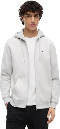 Tommy Jeans Herren Sweatshirt "TJM REG S FLAG ZIP FLEECE THRU" - Herren-Sweatjacke in Silver Grey Heather, mit praktischer Kapuze und Reißverschluss, aus 80% Baumwolle für hohen Tragekomfort, ideal für casual Looks.