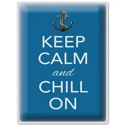 Femer GmbH Metallschild Spruch 30x40cm Keep Calm and chill on, (1 St), gewölbte Oberfläche, abgerundete Ecken, umgeschlagene Kanten