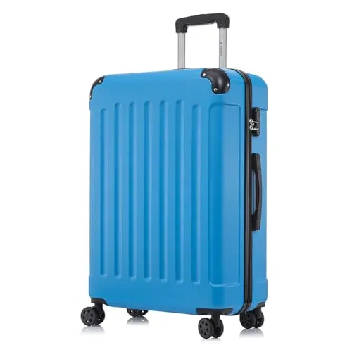 yonsly Koffer Suitcase XL Blau – Robuster Trolley mit 4 Rollen - Der YONSLY Suitcase XL überzeugt durch sein leichtes, stoßfestes ABS-Material und bietet mühelose Mobilität mit 360°-Rollen. Sicheres Reisen dank integriertem Zahlenschloss und ergonomischem Gummigriff.