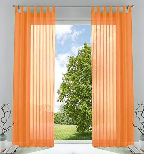Gardinenbox 2er-Pack Gardinen Transparent Vorhang Set Wohnzimmer Voile Schlaufenschal mit Bleibandabschluß HxB 245x140 cm Orange, 61000CN