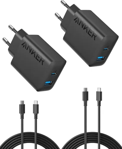 Anker USB-C Ladegerät 20W 2er Set iPhone iPad Netzteil mit 2x Kabel Schwarz