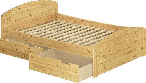 Funktionsbett Doppelbett 3 Bettkästen 140x200 Seniorenbett Massivholz Zuebehör wählbar V-60.50-14Rollrost inkl.