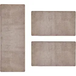 Floordirekt Hochflor-Bettumrandung Sundae, 6 Farben & 3 Größen, Teppichläufer, ideal im Schlafzimmer, Höhe 13.5 mm, (3-tlg), Velours beige|braun 2 St. x 80 cm x 150 cm | 1 St. x 80 cm x 300 cm