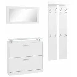 borchardt Möbel Garderoben-Set Finn, 3-teilig mit Glasablage - Garderoben-Set mit Paneel, Schuhschrank und Spiegel. Platz für ca. 12 Schuhe, inklusive praktischer Hutablage und eleganter Glasablage für mehr Ordnung im Flur.