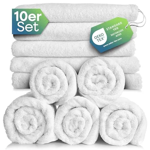 slummer Seiftücher 30x30 cm Gesichtshandtücher Frottee 10er Set Waschlappen - Weiss Frottier 100% Baumwolle 500gsm 10-TLG Gästehandtuch, weiches Handtuch klein