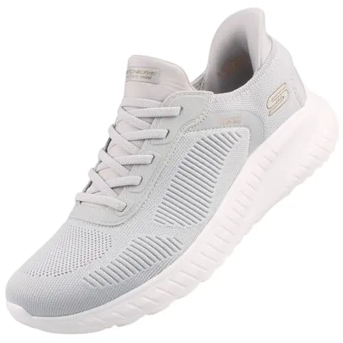 Skechers Slip-Ins Bobs Squad Chaos Current Muse Damen Sneaker - Damen-Sneaker in Light Grey mit bequemer Stretch-Schnürung und Heel Pillow für müheloses Anziehen und hohen Tragekomfort.