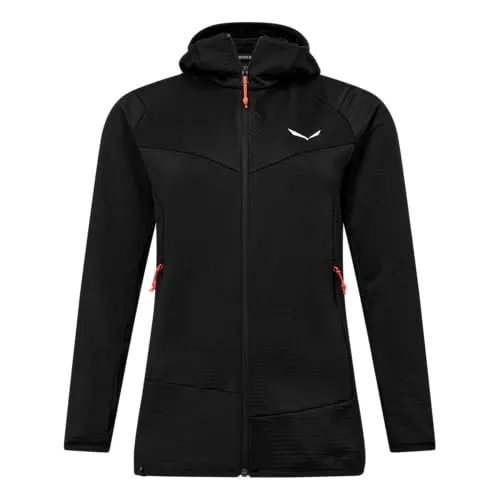 Salewa Women's Puez Altavia PL HD Jacket - Fleecejacke für Outdoorabenteuer - Funktionsjacke in Schwarz, Größe 42; bietet Stretch und eine Kapuze für optimalen Komfort beim Wandern und Trekking.