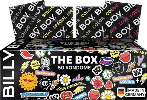 BILLY BOY Kondome The Box 50er Packung | 52 mm & 56 mm - Empfängnisverhütung: 50 gerippte Kondome in zwei Breiten für individuellen Komfort, hergestellt in Deutschland aus hochwertigem Gummi.