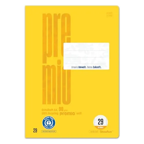 Staufen premio Schulheft - 5 Hefte je 16 Blatt, DIN A4, Lineatur 29 (5 x 9 mm rautiert mit RL), 90 g/m² Recyclingpapier