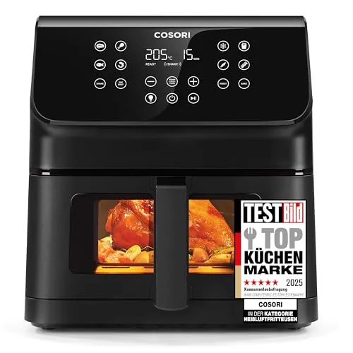 COSORI Heißluftfritteuse Airfryer - 12-in-1 XXL 6,2L, energiesparend mit Sichtfenster und Shake-Reminder, 80 Rezepte für köstliche Gerichte