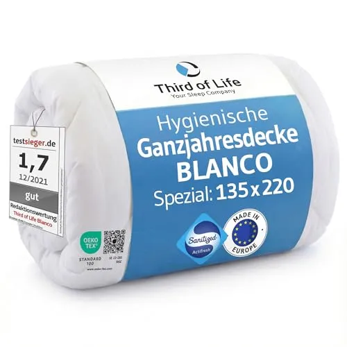 Bettdecke 135x220 BLANCO, Flauschige Ganzjahresdecke - Bettdecken - Flauschige Ganzjahresdecke mit optimalem Feuchtigkeitsmanagement und hygienischem Schutz, ideal für Allergiker und Asthmatiker.