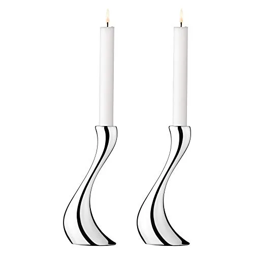 Georg Jensen Cobra Kerzenleuchter 20 cm (2er-Set) - Elegante Kerzenständer im modernen Design, perfekt für stilvolle Akzente in Ihrem Zuhause.