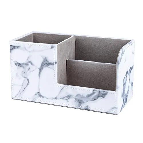 MengH-SHOP Büro Schreibtisch Organizer Multifunktionales PU Leder 3 Fächer Stiftebox Stifteköcher Ordentlich Tisch Organizer für Visitenkarten und Stifte (Marmor Muster)
