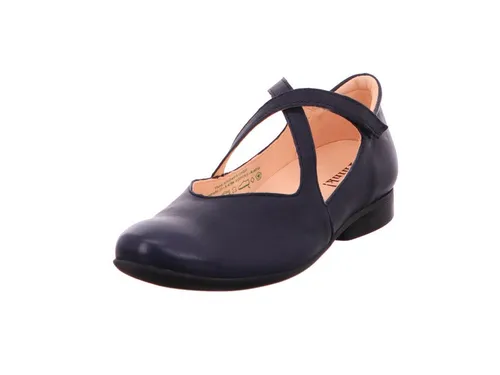 Think Ballerinas Guad-2 navy 564-8040 Gr.40 - GUD 704 - Hausschuhe aus feinem, vegetabil gegerbtem Glattleder in marine-blau, mit austauschbarem Fußbett für optimalen Komfort und Halt durch Klett- und Gummizug-Riemchen.