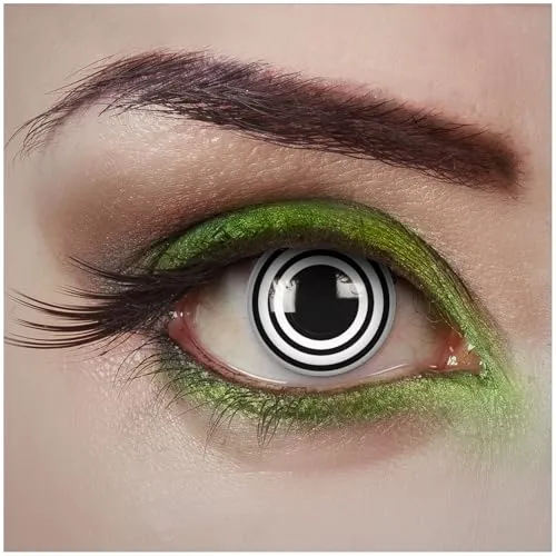 aricona Kontaktlinsen - Weiß-schwarze Kontaktlinsen mit hypnotisierender Spiral-Optik - Schwarze Kontaktlinsen ohne Stärke für Halloween, Fasching, Karneval, 2 Stück