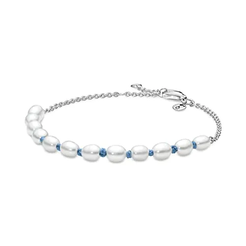 Pandora Freshwater Cultured Pearl Blue Cord Chain Bracelet 591689C01-18 cm