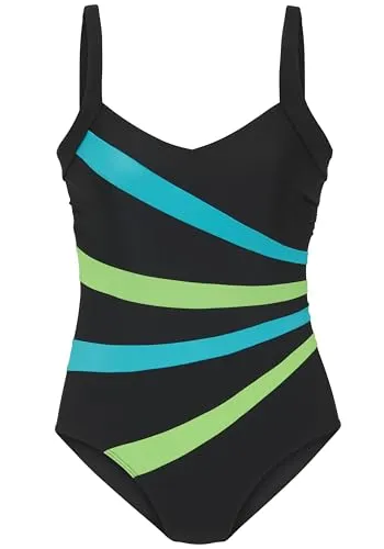 Lascana Damen Badeanzug mit farblich abgesetzten Einsätzen - Eleganter Badeanzug mit Kontrast-Einsätzen und eingearbeiteten Softcups für optimalen Tragekomfort. Ideal für entspannte Tage am Strand oder im Schwimmbad.
