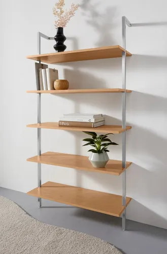 LeGer Home by Lena Gercke Ablageregal Aninnar - Einbauküchen-Komponenten mit 5 stabilen Einlegeböden aus Eschenholzfurnier und einem eleganten Edelstahlgestell für einen stilvollen Look in deinem Zuhause.