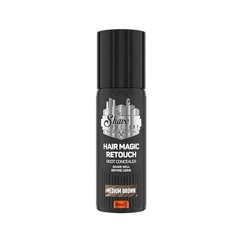 The Shave Factory Magic Retouch Spray 100 ml | Kaschierspray|Haar Ansatz Kaschierspray | Haar Concealer | Ansatz Spray | Haar Ansatz verstecken | Kein Ansatz mehr (1 Stück, Medium Brown)