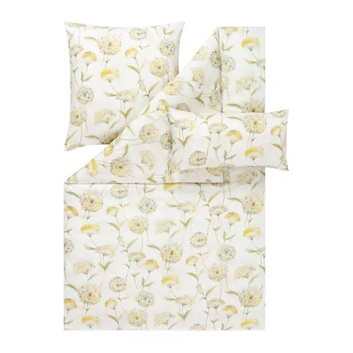 Estella Mako-Satin Bettwäsche Lumina 155x220 - Gelb Beige Pusteblume - Bettwäsche aus 100% Baumwolle, 2-teilig mit floralem Design. Ideal für einen erholsamen Schlaf und stilvolle Akzente im Schlafzimmer.