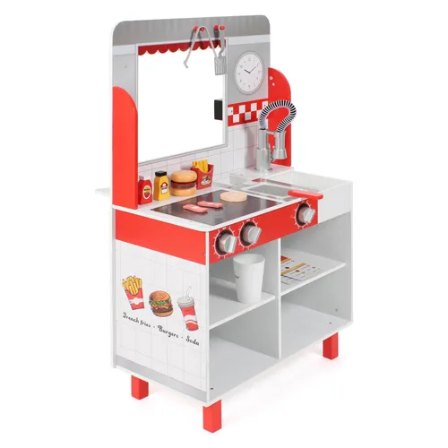 Bayer Chic 2000 Burgerladen Spielküche aus Holz mit Zubehör - Kinderspielzeug für kreatives Spielen, inklusive umfangreichem Zubehör für fantasievolles Kochen und Servieren.