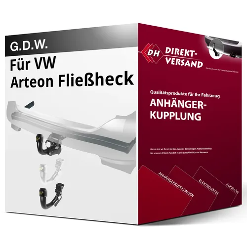 G.D.W. Abnehmbare Anhängerkupplung für VW Arteon Shooting Brake - Anhängerkupplung für VW Arteon Shooting Brake, abnehmbar und mit 2350 kg Anhängelast, keine Eintragung in Fahrzeugpapiere nötig - ideal für flexibles Fahren.